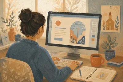 Church Volunteer Designing Event Graphic Screen