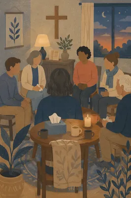 Church Grief Support Circle at Dusk