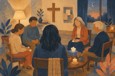 Church Grief Support Circle at Dusk