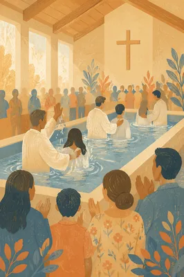 Joyful Multiple Baptism Church Celebration Scene