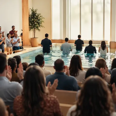 Joyful Church Baptism Celebration in Worship Hall