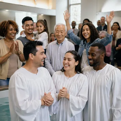 Joyful Multiple Baptism Church Celebration