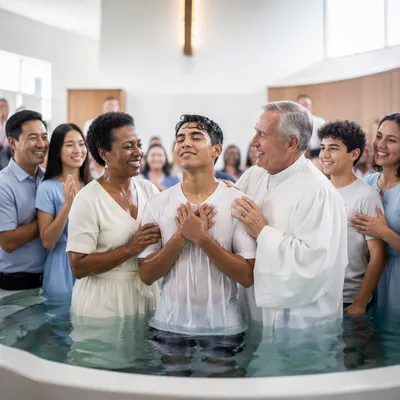 Church Community Celebrating Multiple Baptisms