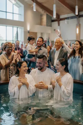 Joyful Baptism Celebration Inside Church Sanctuary