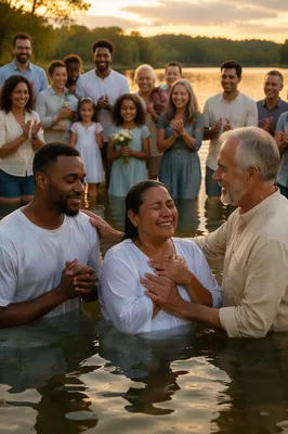Outdoor Lakeside Baptism Celebration at Golden Hour