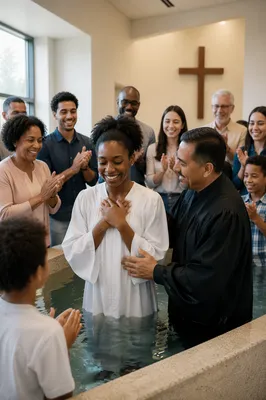 Joyful Baptism Celebration in Modern Church Hall