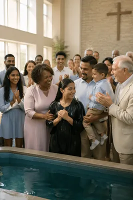 Joyful Baptism Celebration in Modern Church Hall