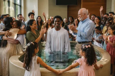 Church Community Celebrating Baptism Indoors
