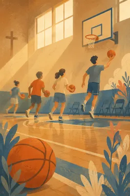 Youth Basketball Practice in Church Gym