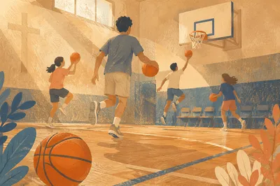 Youth Basketball Practice in Church Gymnasium