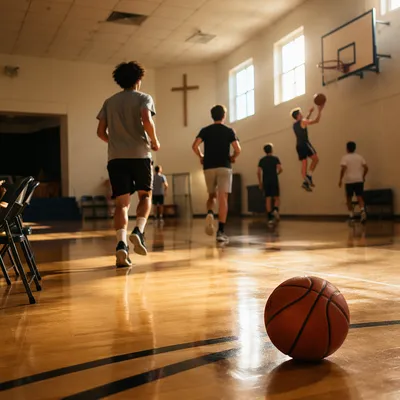 Youth Basketball Practice in Church Gymnasium