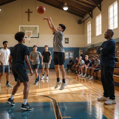 Church Youth Basketball Practice in Gymnasium