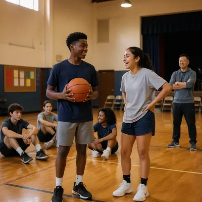 Teen Basketball Practice in Indoor Gym