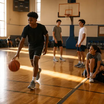 Teens Practicing Basketball in Church Gym