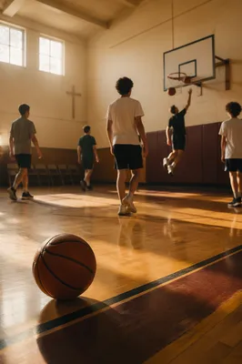 Church Youth Basketball Practice in Warm Gym