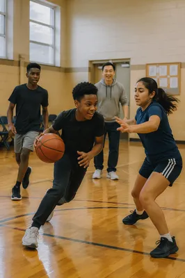Teenagers Playing Basketball in Church Gym