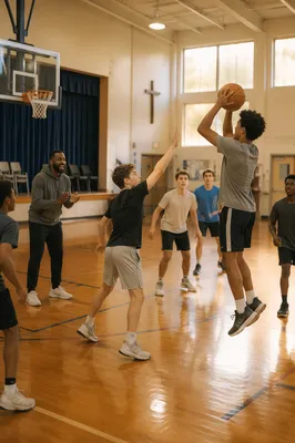 Teen Basketball Game in Church Gym