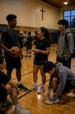 Teens Gathering on Church Basketball Court