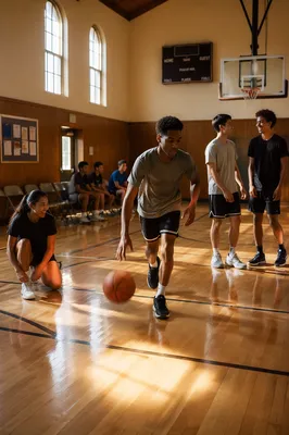 Teen Basketball Practice in Church Gymnasium