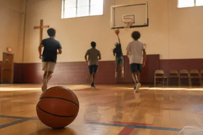 Youth Basketball Practice in Church Gymnasium