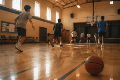 Church Youth Basketball Practice in Gymnasium