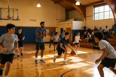 Youth Basketball Practice in Church Gym