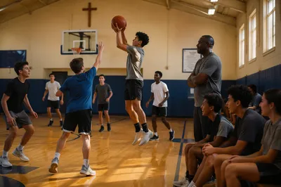 Teen Basketball Practice in Church Gym