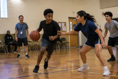 Teen Basketball Game in Church Gym