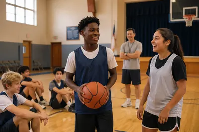 Teen Basketball Practice in Indoor Gym