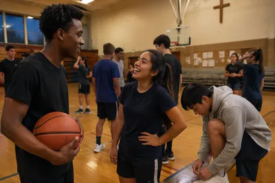 Teenagers Gathering on Church Basketball Court