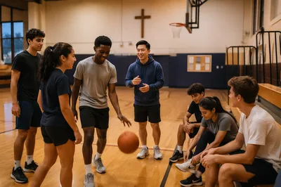 Teens Gathering on Church Basketball Court