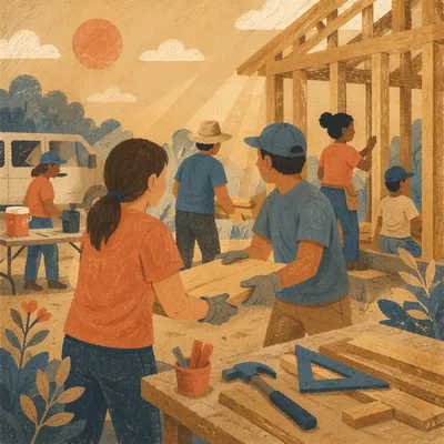 Church Volunteers Building Homes at Sunrise
