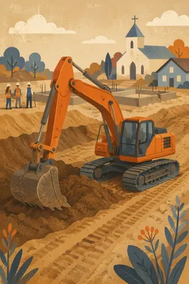 Church Habitat Build Excavator at Work