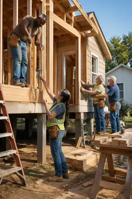 Volunteers Building Family Home on Sunny Lot