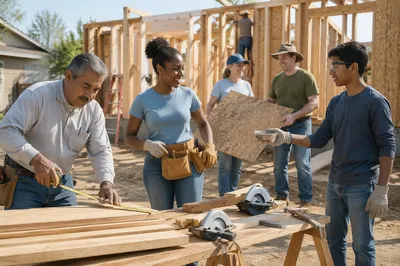 Volunteers Building Small Home Together