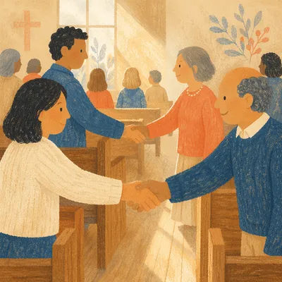 Warm Church Handshake During Passing of Peace