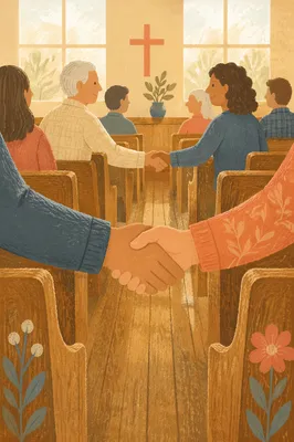 Warm Church Handshake During Passing of Peace