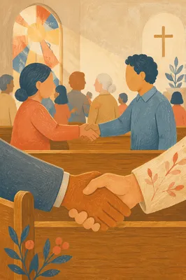 Warm Church Handshake During Passing Peace