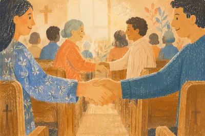 Warm Church Handshake During Passing of Peace