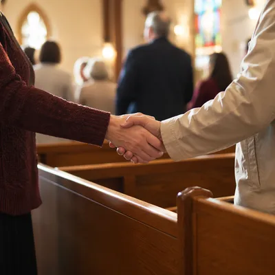Warm Church Handshake During Passing of Peace