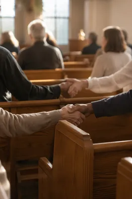 Warm Church Handshake During Passing of Peace