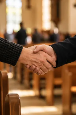 Warm Church Handshake During Passing of Peace
