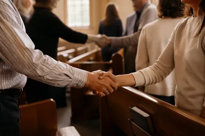 Warm Church Handshake During Passing of Peace