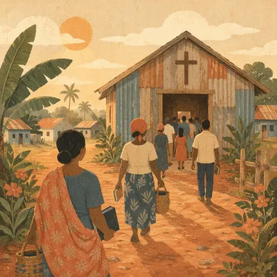 Rural Village Church in Afternoon Light
