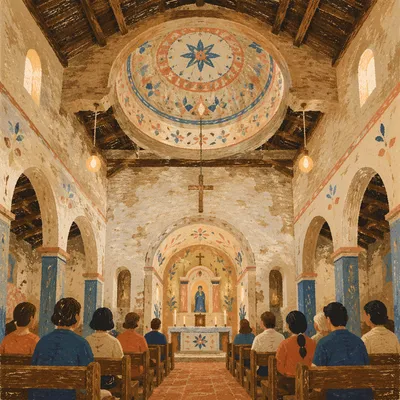 Village Church Ceiling With Painted Cross