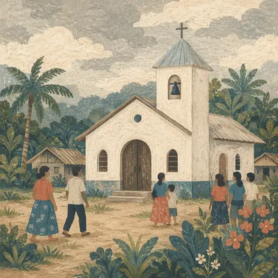 Humble Village Church in Tropical Countryside