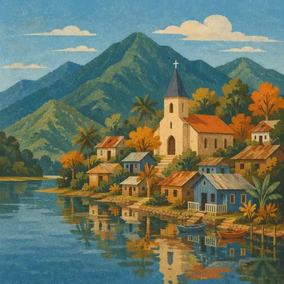 Village Church by Mountain Lake