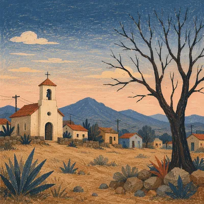Twilight Village Church in Rural Countryside