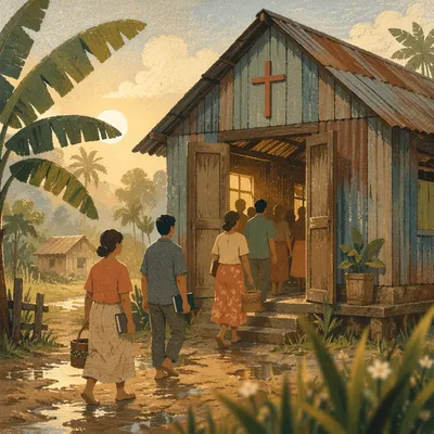Humble Village Church at Sunrise