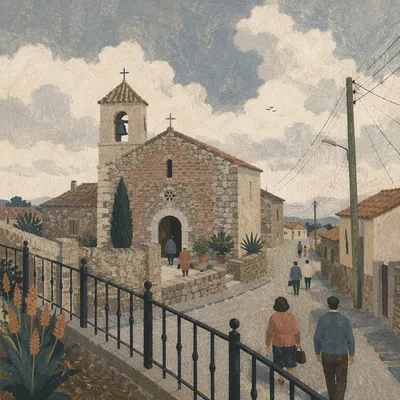 Rural Village Church After Sunday Service